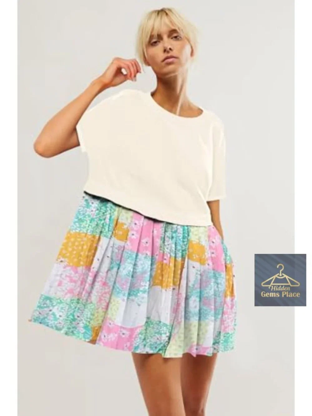 Women's Casual Crew Neck Short Sleeve A-Line Dress with Floral Print